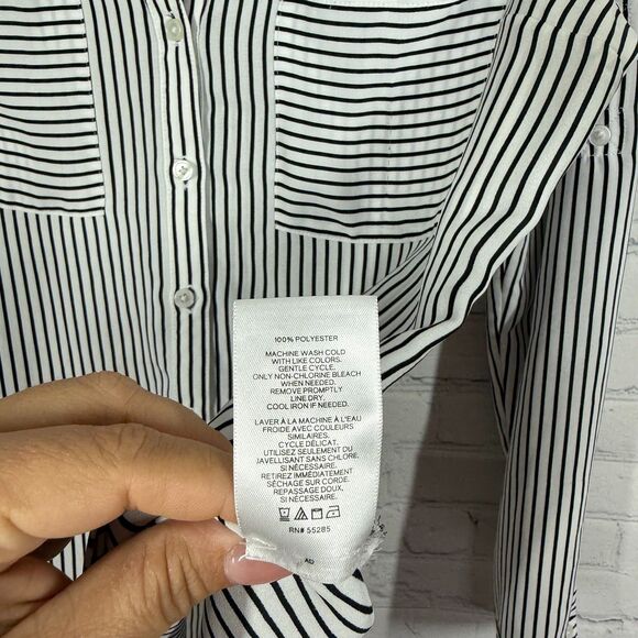 Express Portofino Slim Button Shirt Women Small Striped Roll Tab Sleeve Preppy - Picture 5 of 12